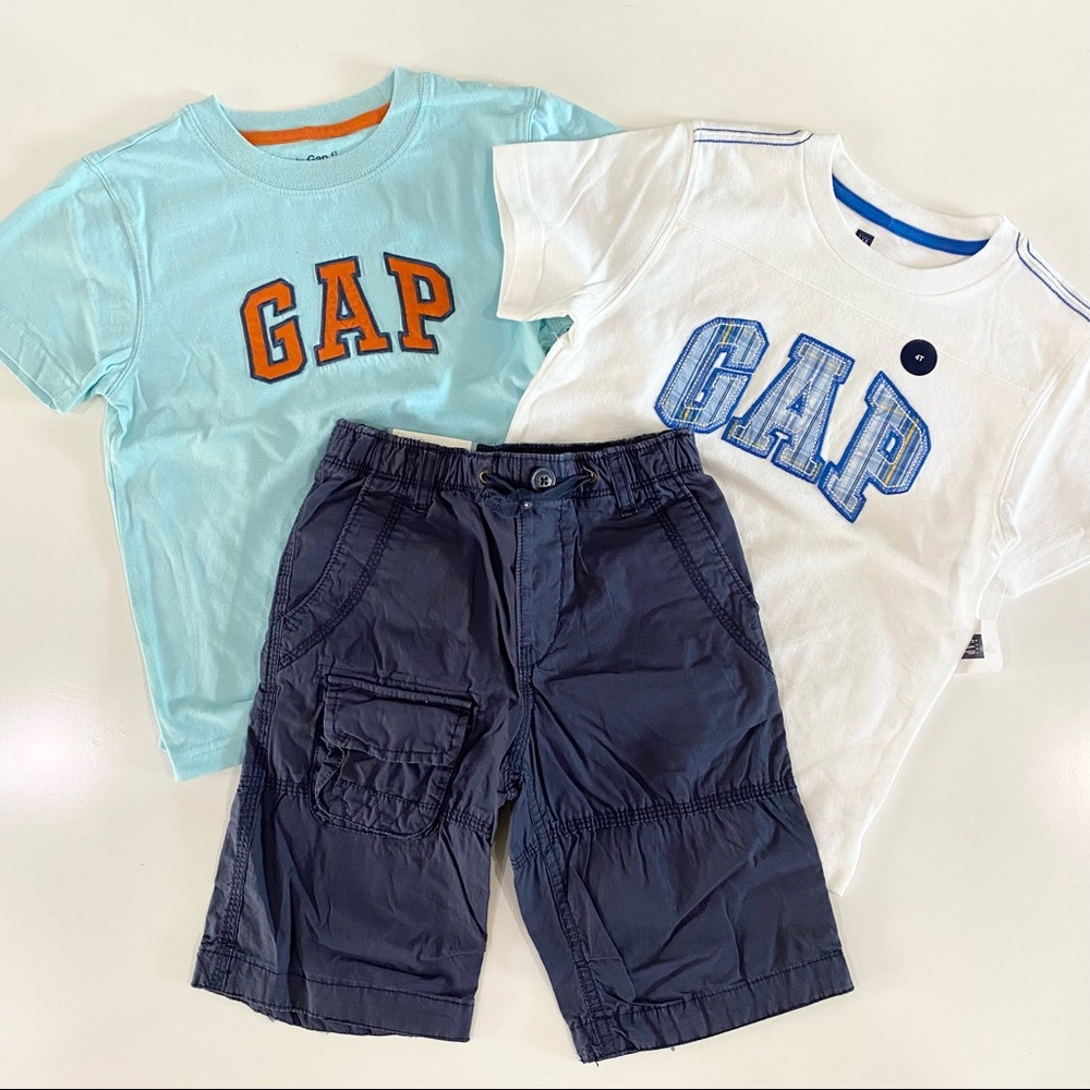 NWT Gap Boys Sz 4 4T Logo Shirt Navy Pull On Shorts Bundle Outfit Set 3pc New